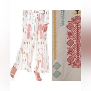 Jaime Hayon White and Red Embroidered Wide-Leg Pants